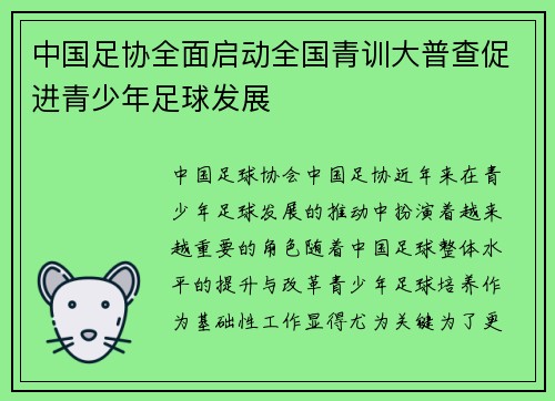 中国足协全面启动全国青训大普查促进青少年足球发展 中国足协全面启动全国青训大普查促进青少年足球发展